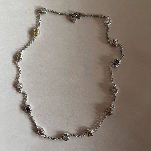 925 CZ Sterling Silver Necklace With Multicolor Cubic Zirconia Gems 16” - Picture 3 of 4